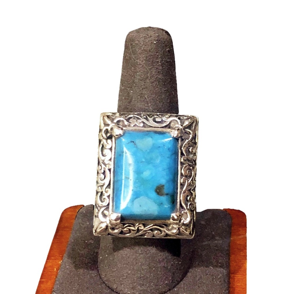 LOIS HILL Sterling Silver & Oversized Turquoise Cabochon Gemstone Cocktail Ring
